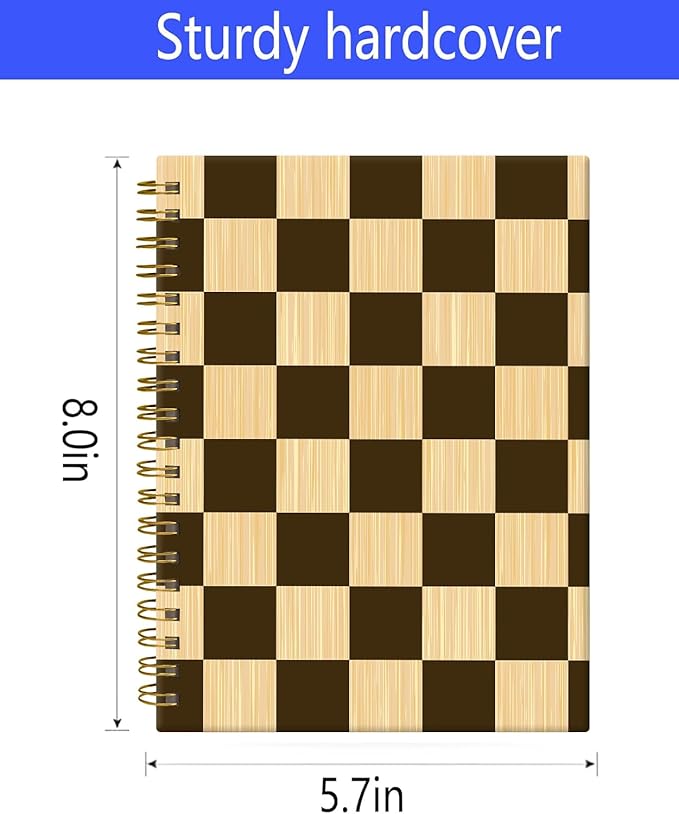 Spiral Journal Notebook,A5 Hardcover Lined Journals for Women 6 x 8.3 in,60 Sheets 120 Pages Thick Paper,Cute College Ruled Writing Notebook for Office Work School(Brown Chess Board Plaid)