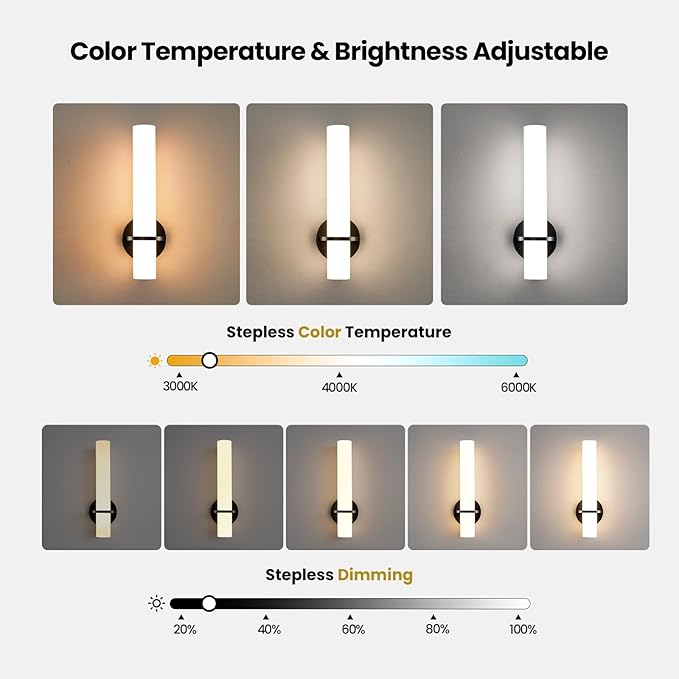 Black Battery Operated Wall Sconces Set of 2, 10000mAh Rechargeable Wireless Wall Sconce with Remote Control, 3000K-6000K Dimmable LED Wall Lights for Living Room Bedroom Hallway 15 Inch