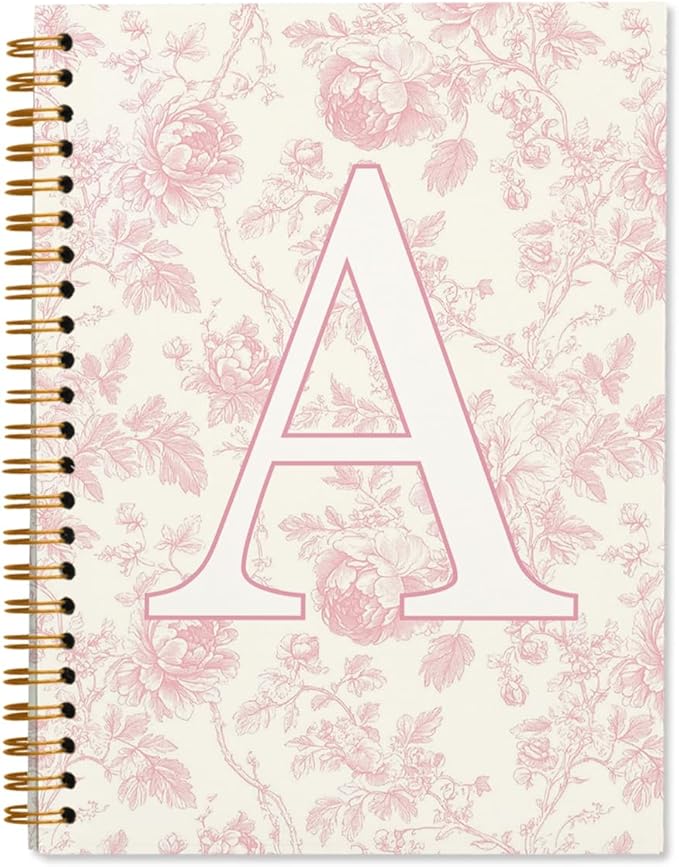 Pink Initial Notebook Embroidered A, Teacher Journal,Aesthetic Notebook, Monogrammed Personalized Stationery Gifts for Women,Preppy School Supplies for Girls 5.5x8.3