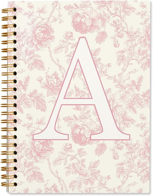 Pink Initial Notebook Embroidered A, Teacher Journal,Aesthetic Notebook, Monogrammed Personalized Stationery Gifts for Women,Preppy School Supplies for Girls 5.5x8.3