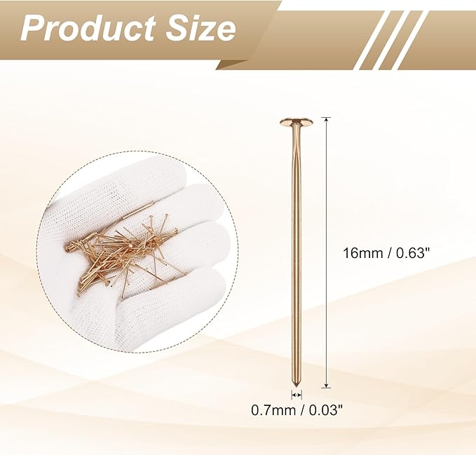 HARFINGTON 100pcs Flat Head Pins 0.63" 16mm Needles Bulk for Earring Pendant Necklace Bracelet Charm Jewelry Making Findings DIY Craft, Champagne Gold