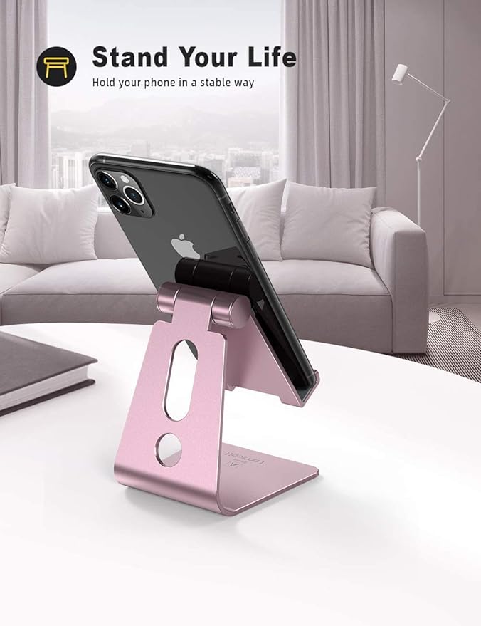 Lamicall Pink Phone Stand, Desk Accessories - Rose Gold Pink Cell Phone Holder, Office Decor, Office Desktop Accessories, Suitable for iPhone 16 15 14 13 Pro Max, 4-8'' Phone