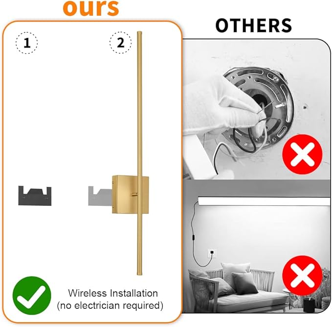 15000mAh Battery Operated Wall Sconce Set of 2, Brass USB Rechargeable Wall Sconces, Dimmable Gold Cordless Wall Sconces with Remote Control, LED Wireless Wall Light Lighting Time 24-120 Hours