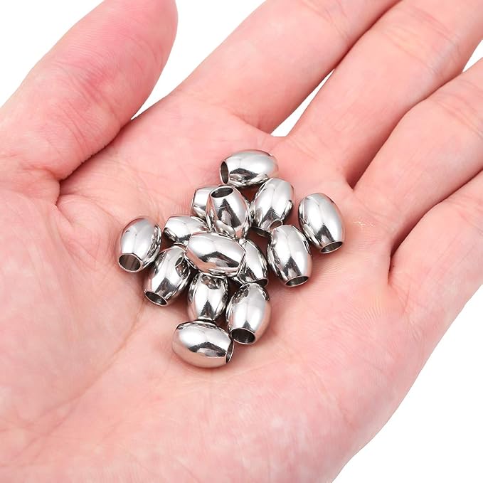 Stainless Steel Spacer Beads 10x8mm Oval Loose Charm Caps Beads for DIY Jewelry Making 20pcs with 4mm Hole
