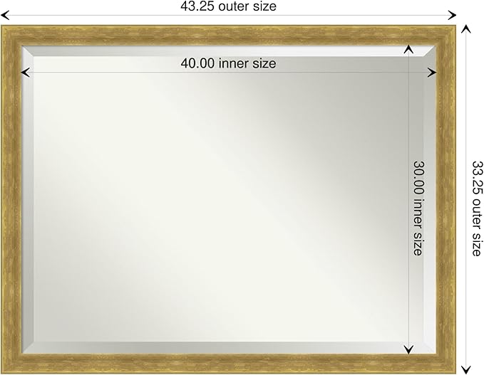 Amanti Art Gold Wall Mirror 33x43 Angled Gold Rectangle Bathroom Mirror for Wall Decor Living Room, X-Large Modern Wood Frame, Hangs Horizonally and Vertically, Bathroom Decor, Beveled Edge