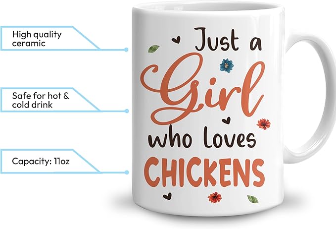 Hyturtle Personalized Cute Chicken Coffee Mug - Custom Ceramic Cup - Just A Girl & Animal Lover's Chicken Delight - 15oz