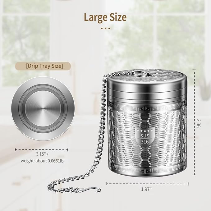 2 Pack 316 Stainless Steel Tea Infuser for Loose Leaf Tea with Drip Trays, Extra Fine Mesh Tea Infuser, Loose Leaf Tea Steeper for Black Tea, Rooibos, etc (2 Pack - Large)
