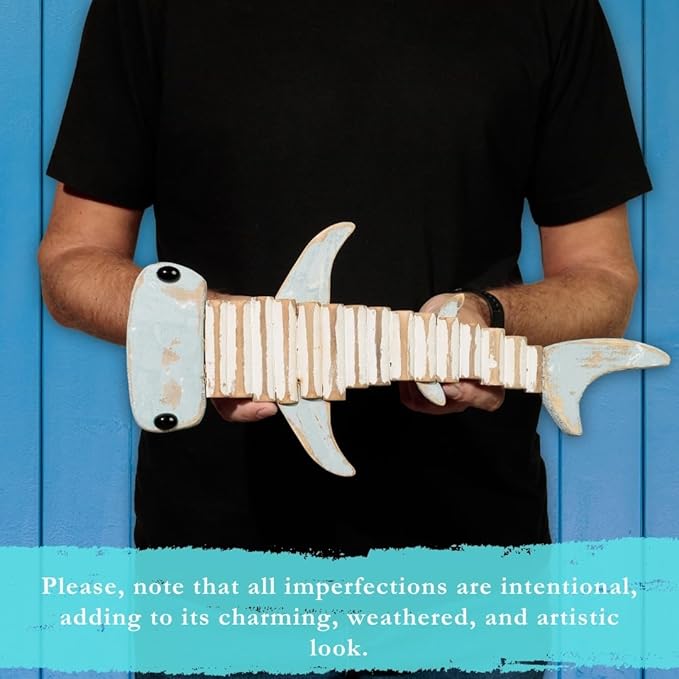 Mint Bucket Brands Driftwood Fish Nautical Wall Decor - 16" x 7.5" Handmade Wooden Rustic Coastal Wall Art for Living Room, Bedroom, Office, Bathroom - Ocean Beach Decoration (Kai)