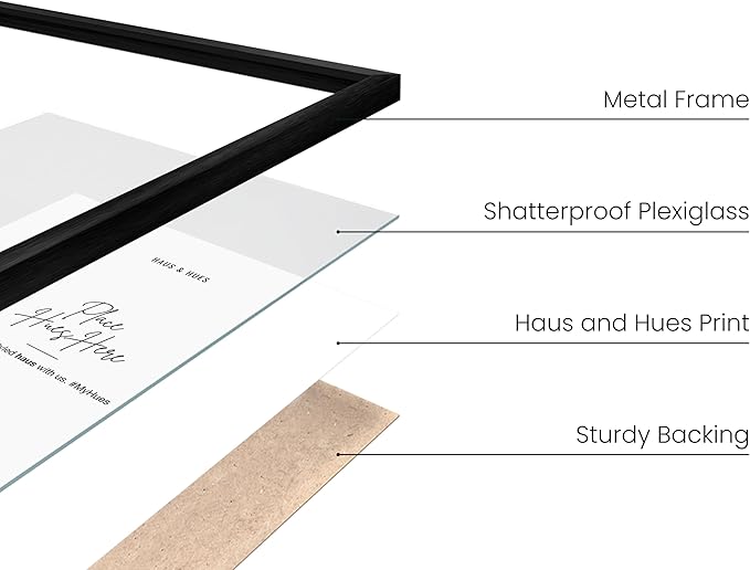 HAUS AND HUES 20x30 Black Metal Picture Frames - Features Premium Aluminum, Vertical & Horizontal Hang, Shatterproof Plexiglass - Ideal for Home, Room, Office (20x30 in, Black, Set of 25)