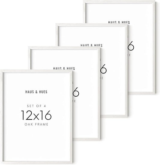 HAUS AND HUES White Oak Wood 12x16 Picture Frames - Set of 4, Contemporary Frames for Posters and Prints