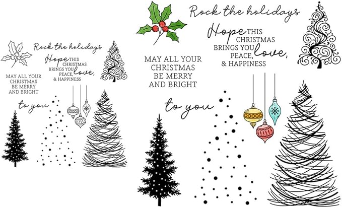 Christmas Tree Snow Stamps and Cutting Dies for Card Making DIY Transparent Silicone Clear Stamp and Metal Die Cuts Sets for Scrapbooking Paper Greeting Cards Decor Seals Craft Supplies