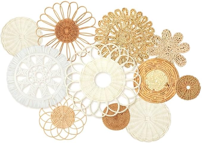 Tatuo 11 Pcs Boho Wall Basket Decor Decorative Bulrush Woven Basket Wall Decor Art Round Farmhouse Hanging Baskets for Kitchen Rustic Home Summer Decorations, Multi Sizes(Novel)