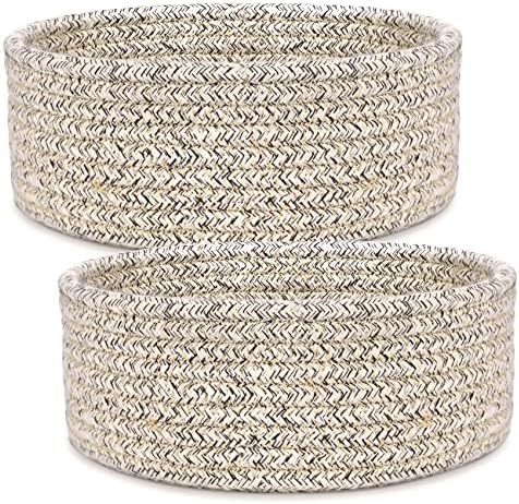 ABenkle 2 Pack Small Baskets, Cotton Rope Woven Basket, Cute Mini Tiny Storage Baskets, Decorative Boho Basket for Nursery Living Room Bedroom Shelf, Empty Gift Basket - Mix Brown by ABenkle
