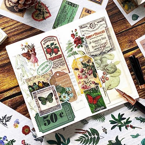 Vintage Washi Stickers for Scrapbooking, Aesthetic Sticker Book for Journaling with 30 Sheets Scrapbook Stickers and 20 Sheets Scrapbook Papers for Bullet Junk Journals Set for Adults with Tweezers - Image 5