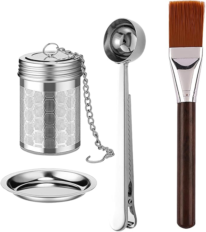 Extra Fine Mesh Tea Strainer Set, Loose Leaf Tea Steeper with Precision Filter for Black Tea, Green tea,Ground Coffee etc- reduce Sediment(Include Teaspoon Scoop and Tea Infuser brush)