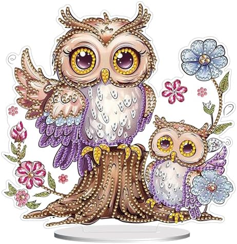 Diamond Painting Kits for Adults Beginners, 5D Full Drill Owl Crystal Art Desktop Ornament, DIY Single Sided Home Office Desk Decor, Creative Craft Gift Set with Tools by OFRKE