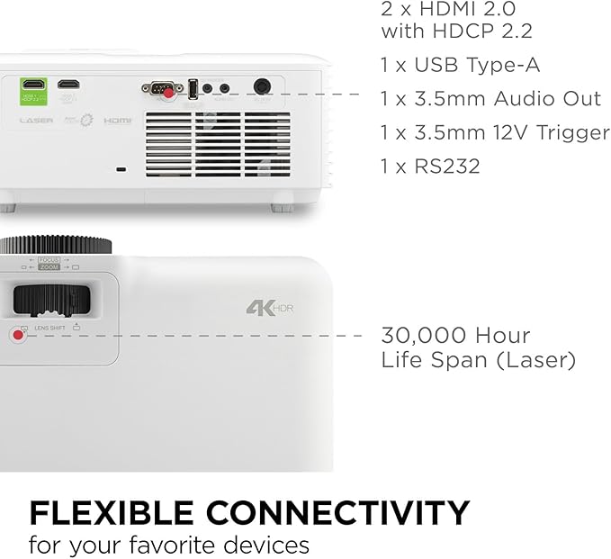 ViewSonic LS901-4K UHD 4K Laser Projector with 5500 Lumens, 1.7X Optical Zoom, 4K HDR/HLG Support, 4 Corner Adjustment, H/V Keystone, 360 Degrees Projection for Home Theater and Commercial Venues