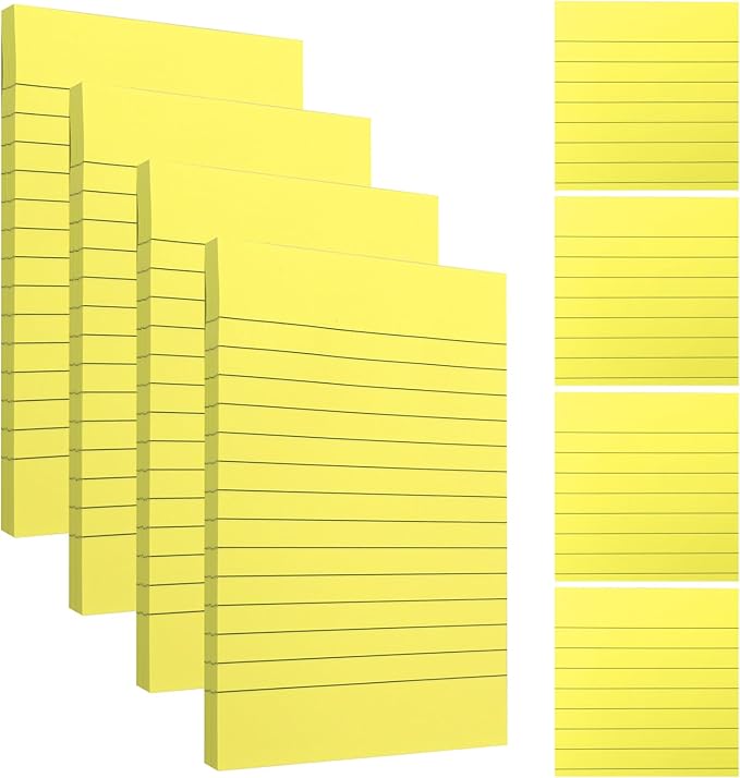 NatureTouch Lined Sticky Notes 6 Pads 3x3 and 4x6 inches Self-Stick Notes Pads with Power Sticking,Bright Ruled Post for School, Home, Office-Yellow