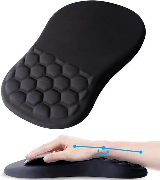 Mouse Pad Wrist Support, Ergonomic Mouse Pad with Wrist Rest, Comfortable Computer Mouse Pad for Laptop, Pain Relief Mousepad with Non-Slip PU Base Black