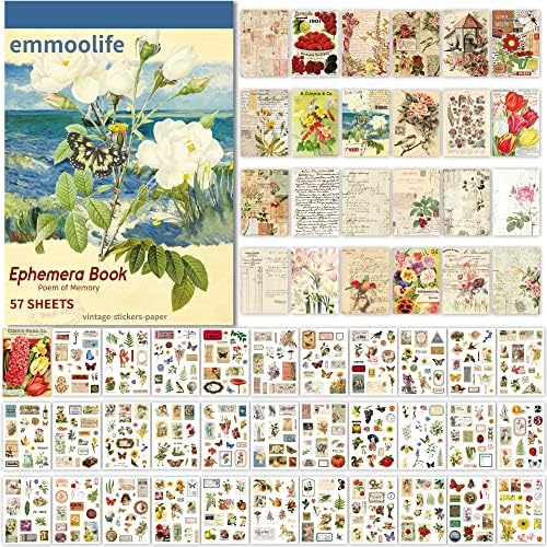 537pcs Vintage Washi Stickers and Papers for Scrapbooking, Ephemera Book for Journaling with Botanical Sticker and Scrapbook Decoupage Paper for Bullet Junk Journal, Scrapbooking Supplies for Adults by emmoolife