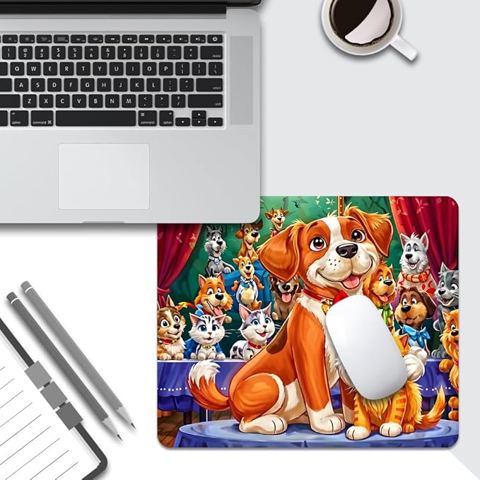 Dog Party Texture Mouse pad, Square Waterproof and Anti Slip Mouse pad for Office laptops
