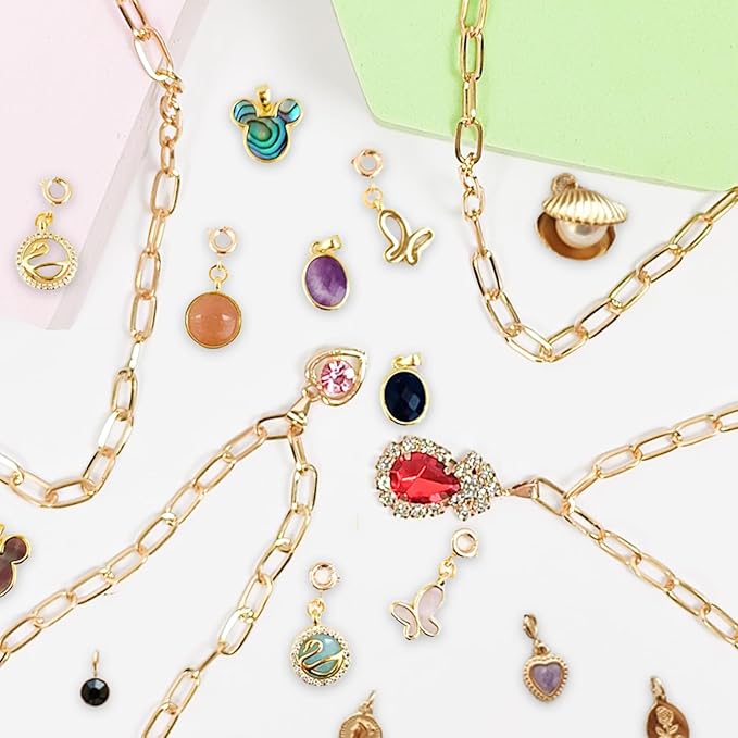 10 Pcs Chain Charm Necklace Bracelets Kit,DIY Paperclip Link Chain Necklaces with Lobster Clasps for Jewelry Making