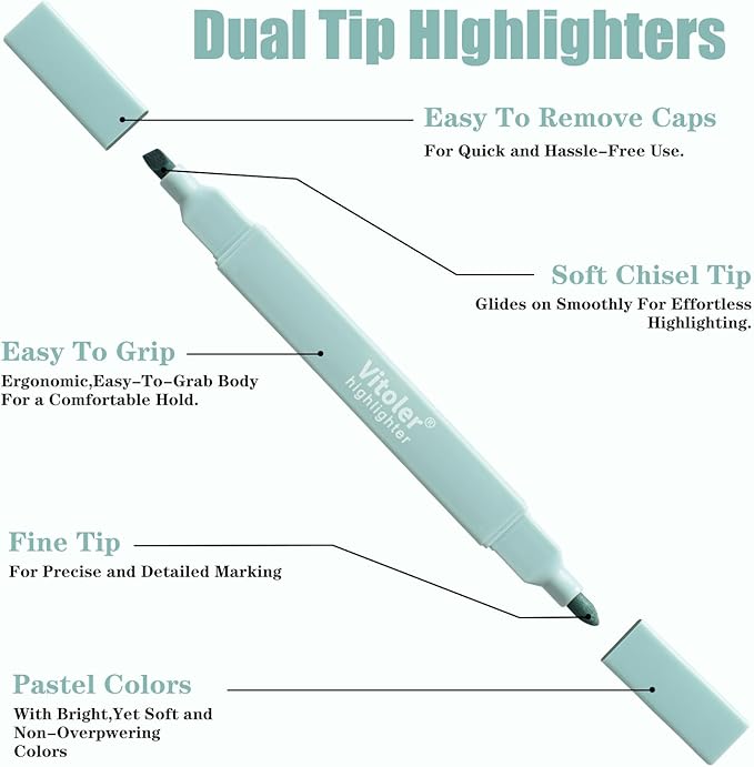 Vitoler Highlighters Pastel,8 Pack Chisel & Fine Tips Bible Highlighters,Soft Tip Highlighter Set for School Office Supplies