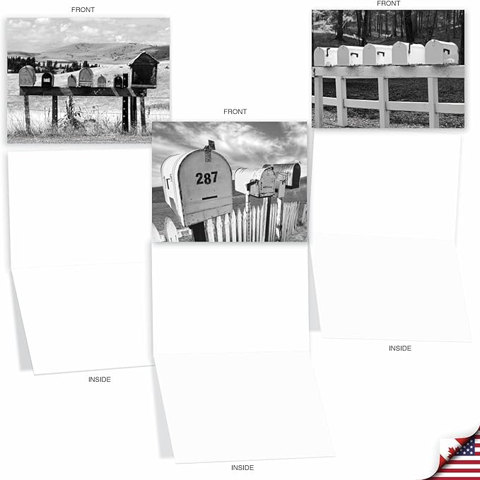 The Best Card Company - 10 Blank Note Cards with Envelopes (4 x 5.12 Inch) - Black & White Photos, Bulk Boxed Set - In the Mail M9681OCB