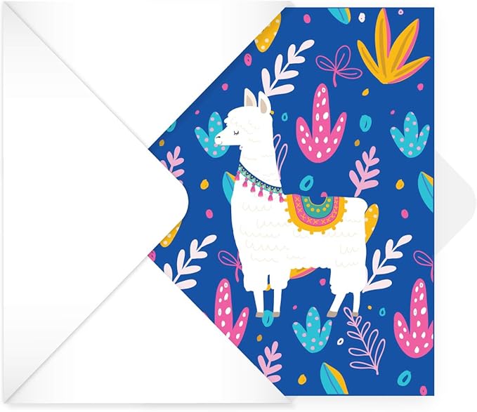 Llama Note Cards / 24 Adorable Animal All Occasion Greeting Cards With White Envelopes / 3 1/2" x 4 7/8" Desert Birthday Party Cards / Alpaca Thank You Note Card Set / 6 Cinco De Mayo Fiesta Designs