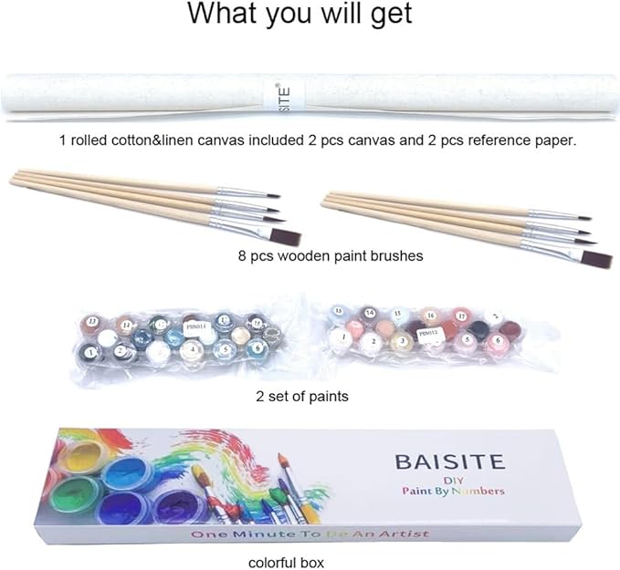 BAISITE Paint by Numbers Kit for Adults Beginners,16" Wx12 L 2 Pack Canvas for Painting Kits for Adults in Colorful Box-BAIPBN651-652