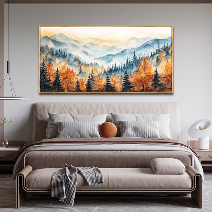 KELIYUAN Large Canvas Wall Decor For Living Room Wall Art For Bedroom Office Murals Abstract Mountain Forest Painting Farmhouse Wall Pictures Modern Room Home Decor Aesthetics Wood Framed 24"X48"