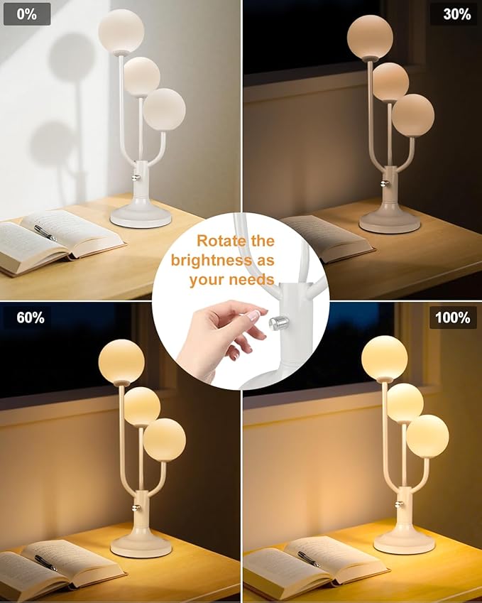 Lightdot Modern White Globe Table Lamp Dimmable Mid Century 3-Light Desk Lamp 3000K Warmwhite Nightstand Lamp for Bedroom Bedside End Table(G9 Bulb Included)