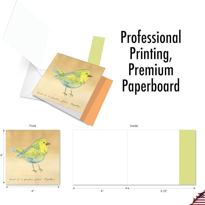 The Best Card Company - 12 Beautiful Blank Note Cards Bulk (4 x 5.12 Inch) (4 Designs, 3 Each) - Watercolor Tweets MQ4633OCB-B3x4
