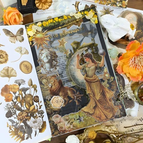 Snycler Sticker Book - 20 Sheets Vintage PET Stickers for Scrapbooking, Junk Journaling, Ephemera, and Decorative Crafts-Golden Legend - Image 5