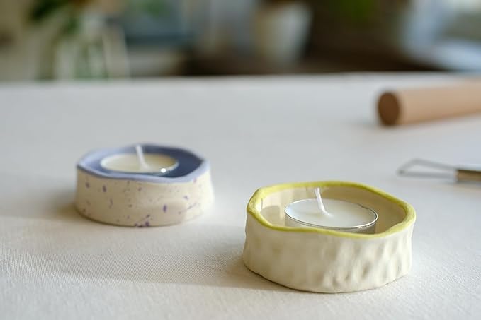 Jovi - DIY Air Dry Kit & Candles - Pottery Kit for Adults, Making Candle Holders with White Air Dry Clay + Paints, Sculpting Tools, Step-by-Step Guide and Video Tutorial, Starter Set for Beginners