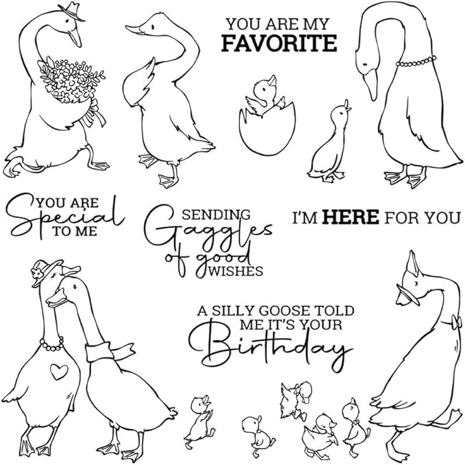 Lovers Goose Flower Stamps and Cutting Dies for Card Making DIY Transparent Silicone Clear Stamp and Metal Die Cuts Sets for Scrapbooking Paper Greeting Cards Decor Seals Craft Supplies