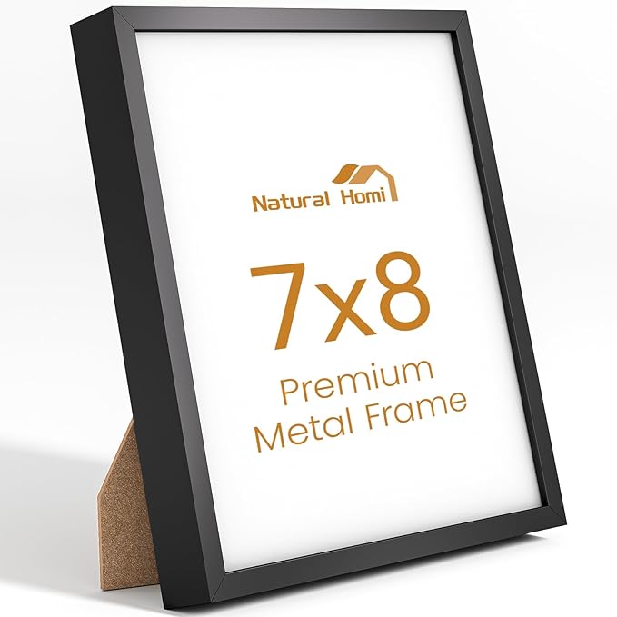 7x8 Aluminum Metal Picture Frame,Tempered Glass Black Photo Frame 7x8 for Family Photo,Posters,Art,Document to Wall Mount Horizontally or Vertically