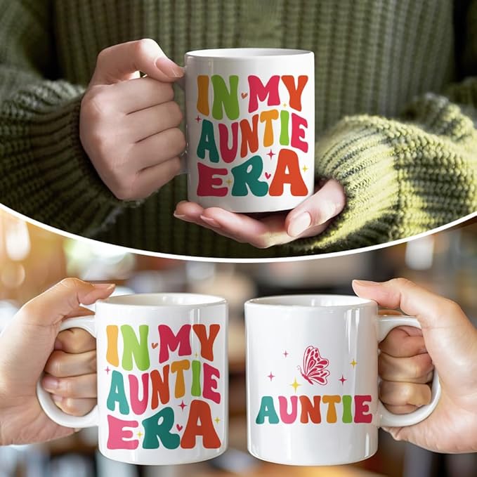 RZHV In My Auntie Era 11 Oz Novelty Mug, Cute Butterfly Family Ceramic Mug, Aunt Gifts From Niece Nephew, Birthday Gifts For Aunt New Aunt To Be Aunt, Mother's Day Gifts for Auntie, Aunt Mug Cup Gifts