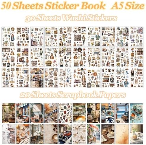 500+ Washi Stickers for Scrapbook Supplies,Coffee Aesthetic Scrapbook Paper - Image 2