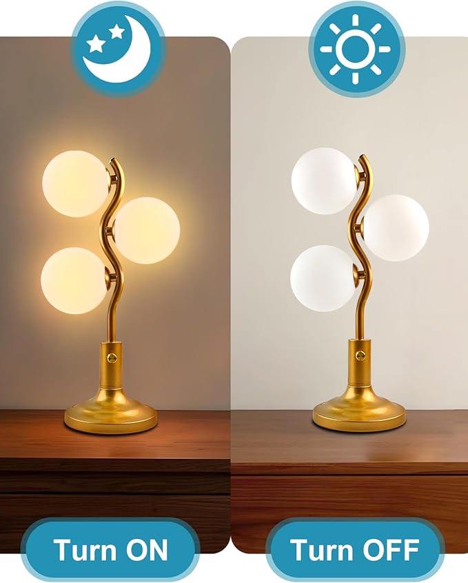 Lightdot Mid Century Globe Table Lamp Dimmable Modern 3 Lights Gold Desk Lamp 3000K Warmwhite Bedside Table Lamp for Bedroom Living Room Study Room(G9 Bulbs Included)
