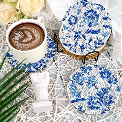 Blue Floral Chinoiserie Diamond Art Coasters, Diamond Painting Coaster Kit - Image 6