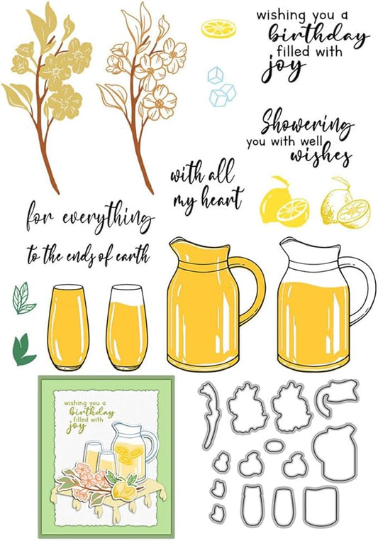Kettle Cup Lemon Stamps and Cutting Dies for Card Making DIY Transparent Silicone Clear Stamp and Metal Die Cuts Sets for Scrapbooking Paper Greeting Cards Decor Seals Craft Supplies