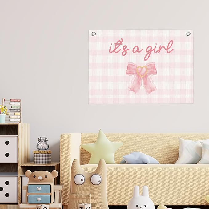 It's A Girl Yard Sign Banner Hanging Flag Front Door Pink Baby Shower Birth Announcement Gender Reveal Newborn Baby Double 22x28 Inch