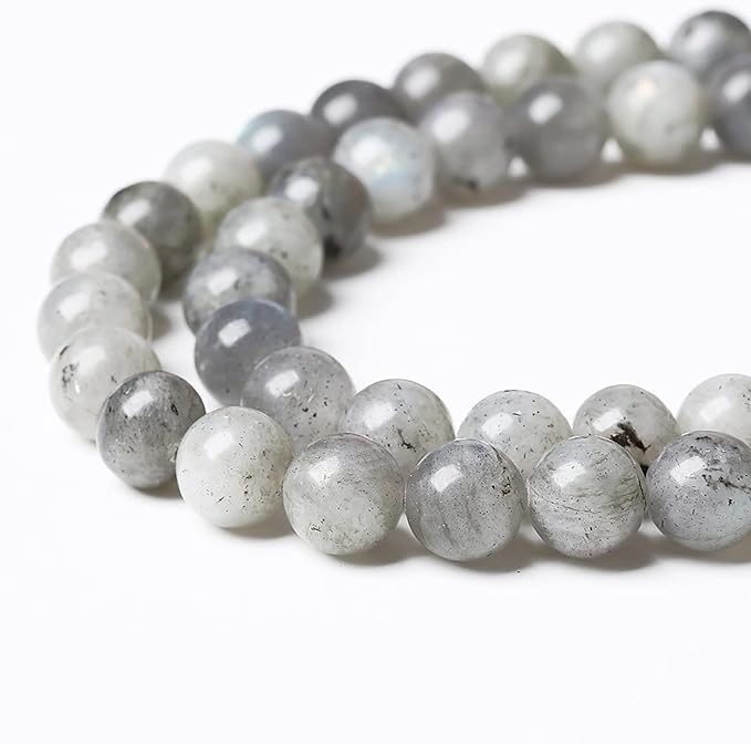 60PCS 6mm Natural Gray Labradorite Stone Beads Larvikite Round Loose Spacer Beads for Jewelry Making for Jewelry Making DIY Bracelet Necklace 15 Inch,Energy Stone Healing Power(6mm, Gray Labradorite)