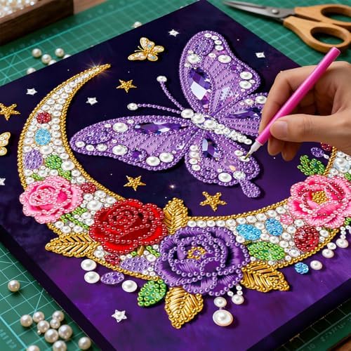ARTopet DIY Pearl Painting Kit with Frame Gemstone Pearl Diamond Dots Beads Canvas Art Craft for Adult Beginners Display for Tabletop and Wall Mounting Home Decor-Moon02 - Image 4