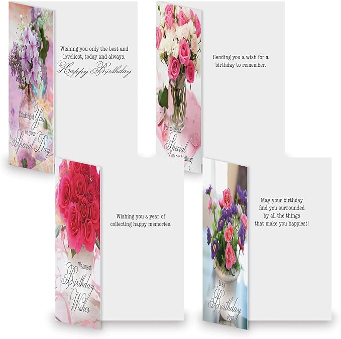 Current Floral Bouquets Happy Birthday Greeting Card Set - Value Pack of 20 Cards With White Envelopes, 10 Designs, Large 5" x 7" Assortment