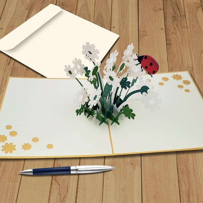 iGifts And Cards Ladybug Flower 3D Pop-Up Card – Blooming Floral Keepsake for Birthday, Mother’s Day, Thank You, Friendship, Sympathy – Nature Lovers, Mom, Wife, Bee Keeper – 6 x 6
