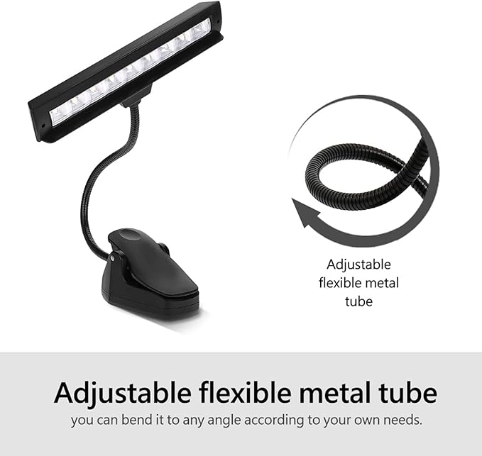 Jeffergarden Portable Flexible Clips On LED Desk Light, Plastic Music Stand Lamp with 9 Bright LEDs and Adjustable Arm for Reading and Performance