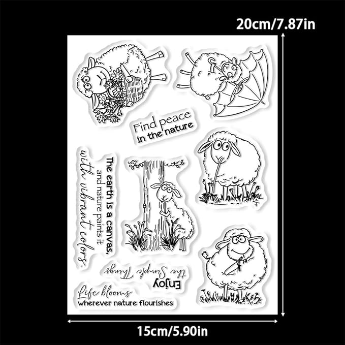 Sheep Eating Grass Stamps and Cutting Dies for Card Making DIY Transparent Silicone Clear Stamp and Metal Die Cuts Sets for Scrapbooking Paper Greeting Cards Decor Seals Craft Supplies