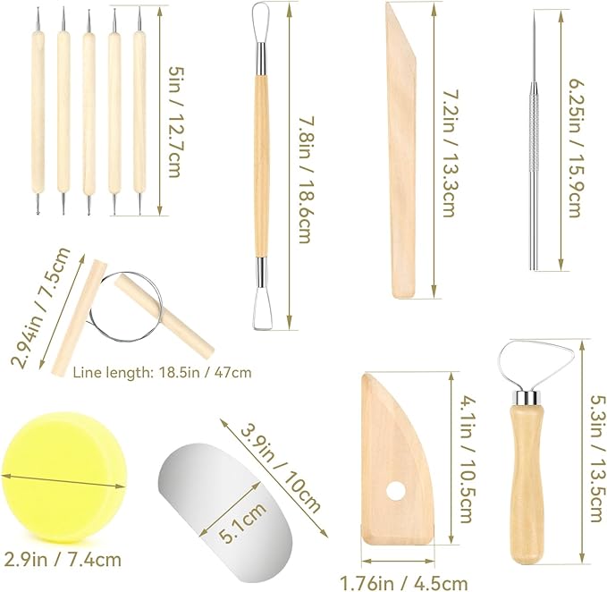 13 Pcs Clay Tools Kit, Pottery & Clay Sculpting Tools, Polymer Clay Tools for Adults, Pottery Craft, Drawing, Dotting, Baking, Carving, Molding, Modeling, Shaping